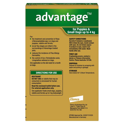 Advantage Spot-On Flea Control for Dogs under 4kg - 4 Pack