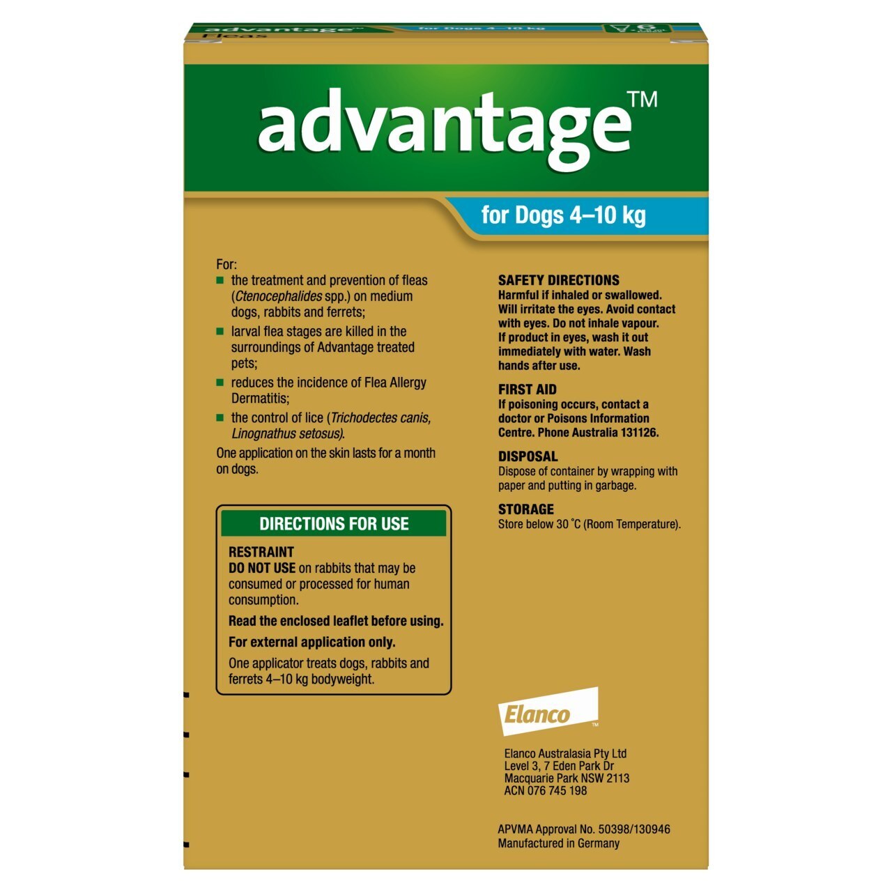 Advantage Spot-On Flea Control for Dogs 4-10kg - 6-Pack