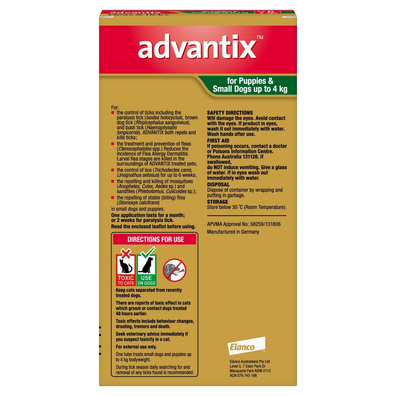 Advantix Spot-On Flea & Tick Control for Dogs Up to 4kg - 6-Pack