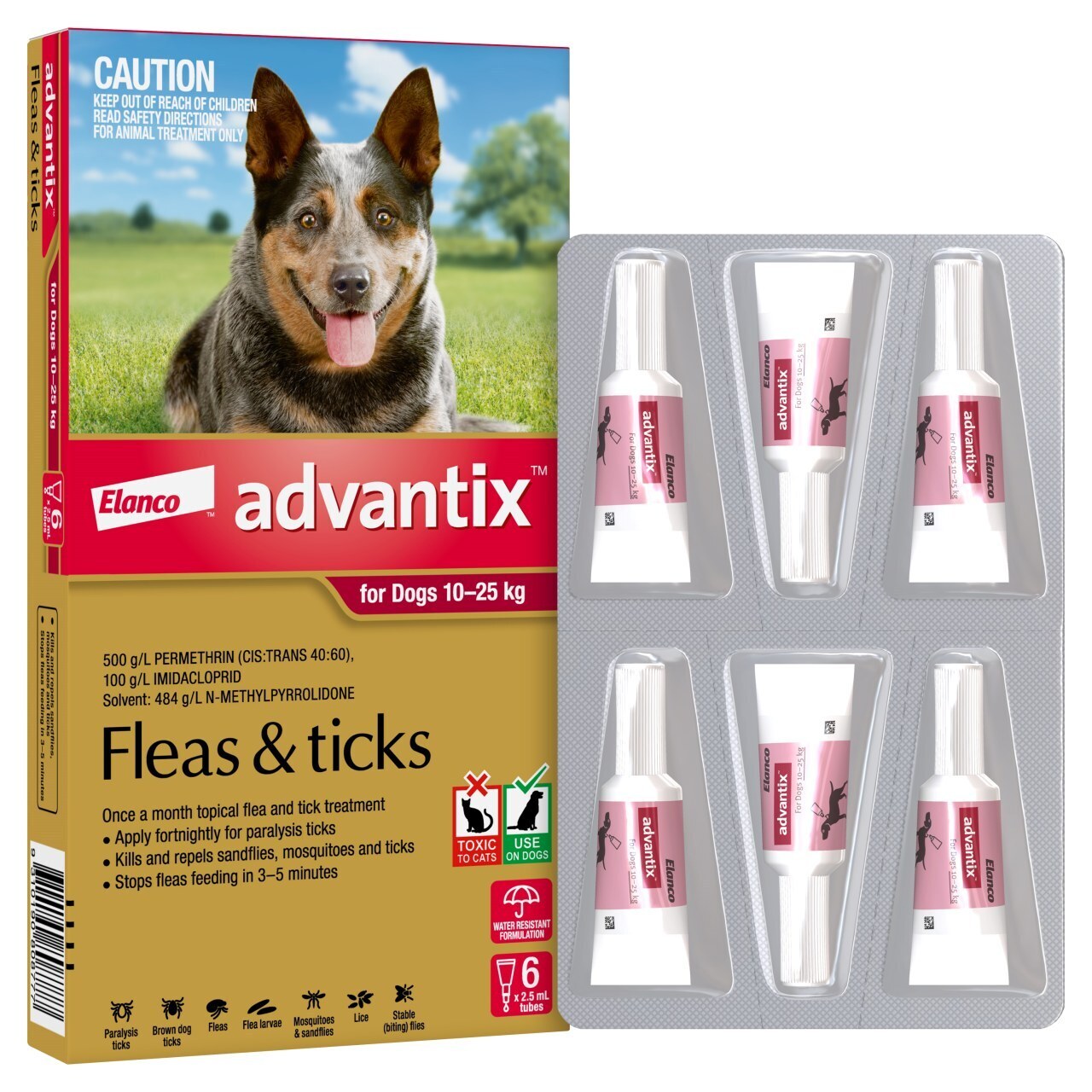 Advantix Spot-On Flea & Tick Control for Dogs 10-25kg - 6-Pack