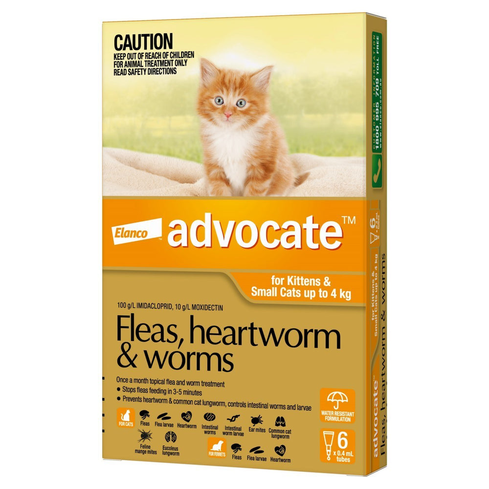 Advocate - Fleas, Heartworm & Worms - Kittens & Small Cats up to 4kg 6 pack