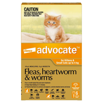 Advocate - Fleas, Heartworm & Worms - Kittens & Small Cats up to 4kg 6 pack