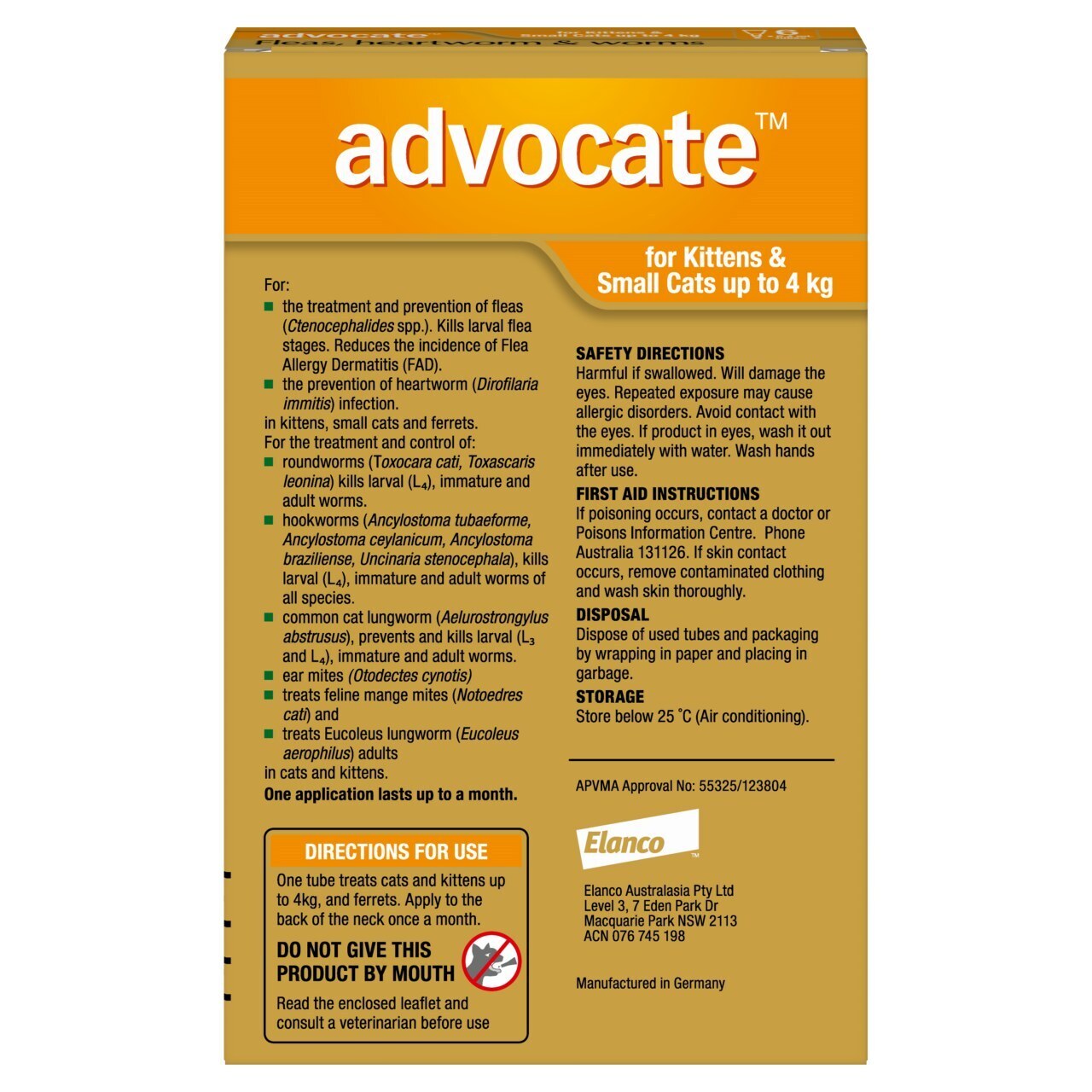 Advocate - Fleas, Heartworm & Worms - Kittens & Small Cats up to 4kg 6 pack