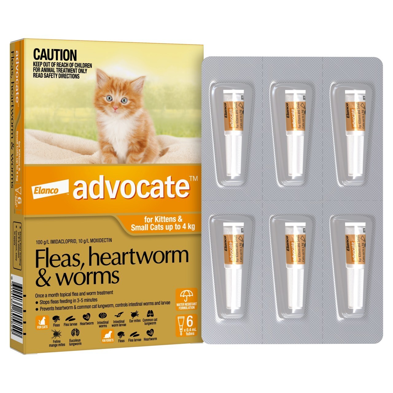 Advocate - Fleas, Heartworm & Worms - Kittens & Small Cats up to 4kg 6 pack