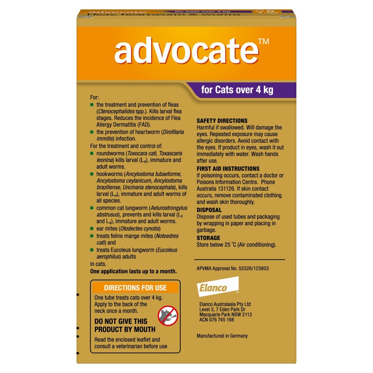 Advocate - Fleas, Heartworm & Worms - Cats over 4kg 6 pack