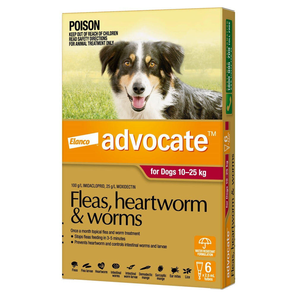 Advocate - Fleas, Heartworm & Worms - Dogs 10kg to 25kg 6 pack
