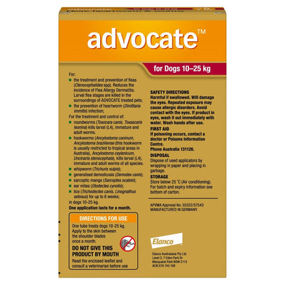 Advocate - Fleas, Heartworm & Worms - Dogs 10kg to 25kg 6 pack