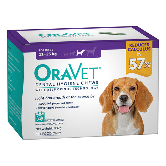 Oravet Plaque & Tartar Control Chews for Medium Dogs 11-23kg - 28-pack