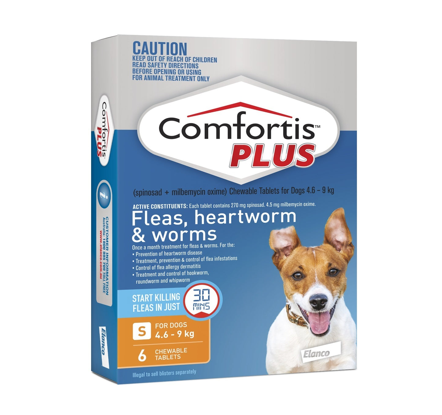 Comfortis PLUS Flea & Wormer for Dogs 4.6-9kg (Orange Pack] 6-Pack