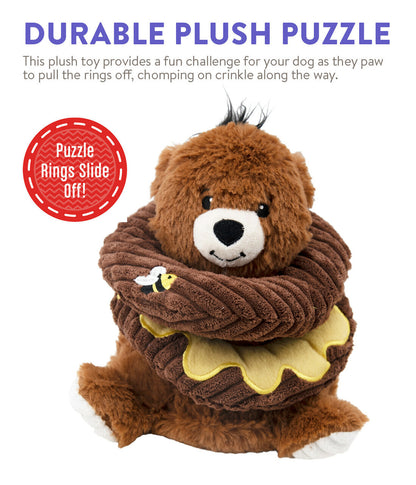 Charming Pet Ringamals Plush Puzzle Dog Toy - Honey Bear