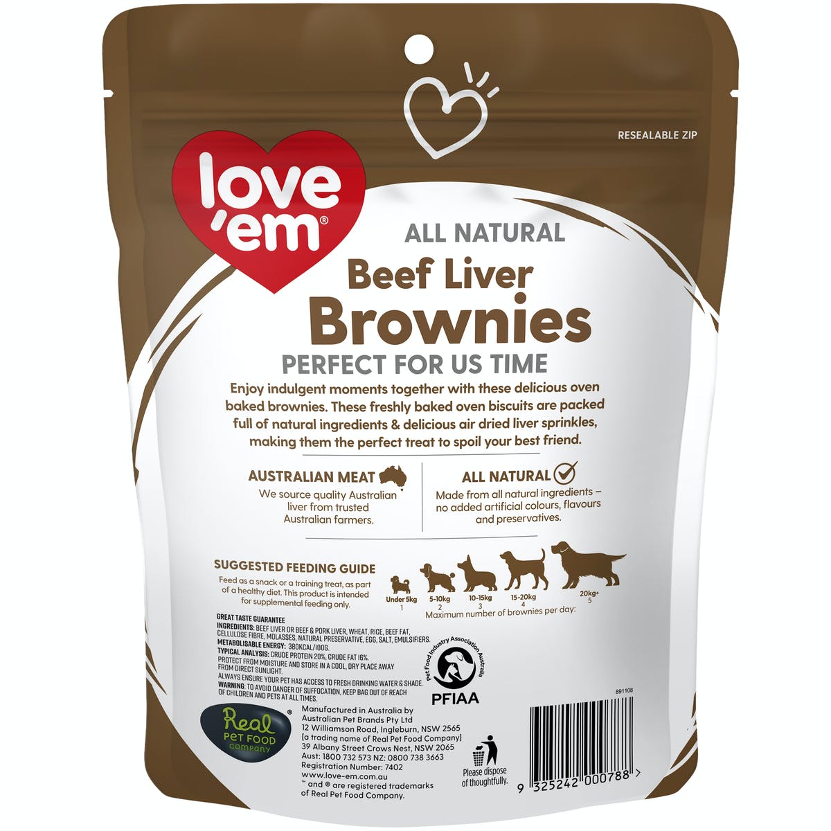 Love Em All Natural Beef Liver Brownies 250g