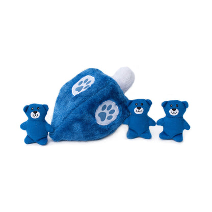 Zippy Paws Holiday Burrow Interactive Squeaker Dog Toy - Dreidel Blue Bears