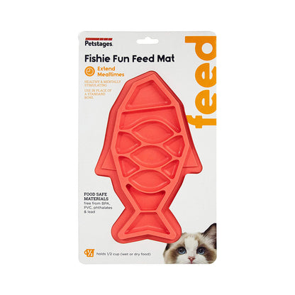 Petstages Fishie Fun Feed Mat Wet and Dry Slow Food Bowl for Cats - Pink