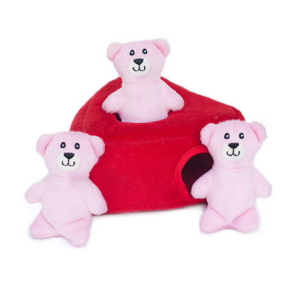 Zippy Paws Burrow Interactive Dog Toy - Heart 'n Bears with 3 Squeaky Bears