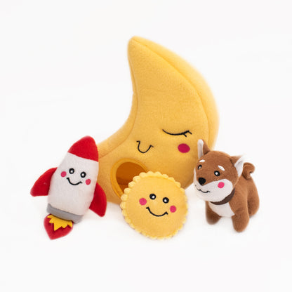 Zippy Paws Burrow Interactive Dog Toy - To the Moon with 3 Squeaker Toys