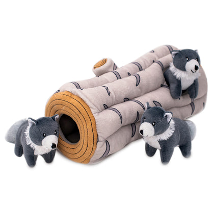 Zippy Paws Zippy Burrow Interactive Dog Toy - Log + 3 Wolves