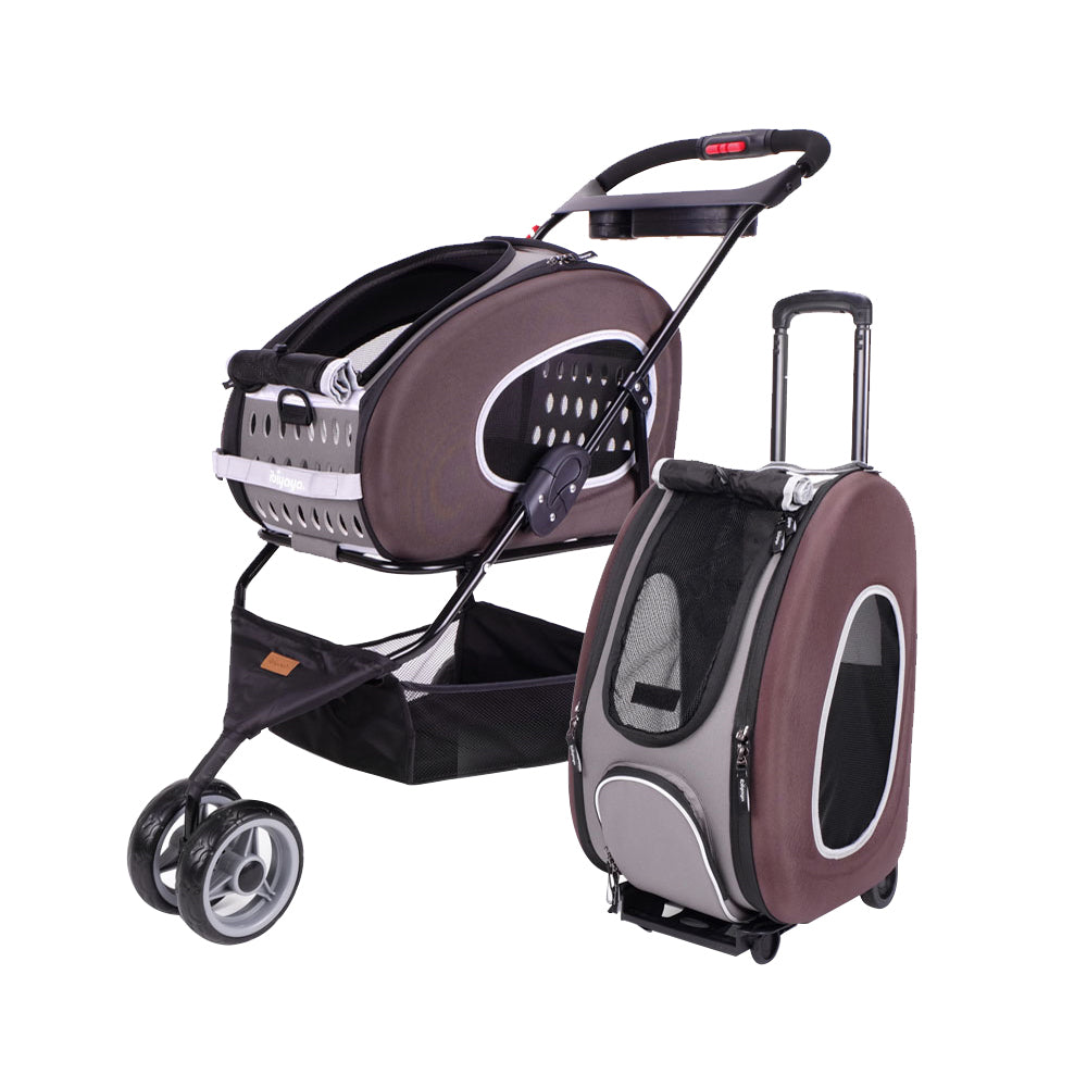 Ibiyaya 5-in-1 Combo EVA Pet Carrier/Pram/Stroller - Chocolate