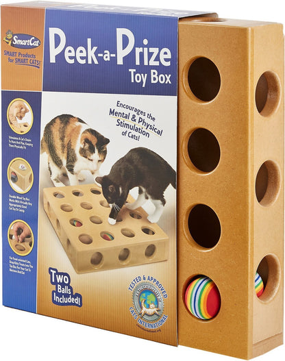 SmartCat Peek-and-Prize Large Toy Box Wooden Cat Toy