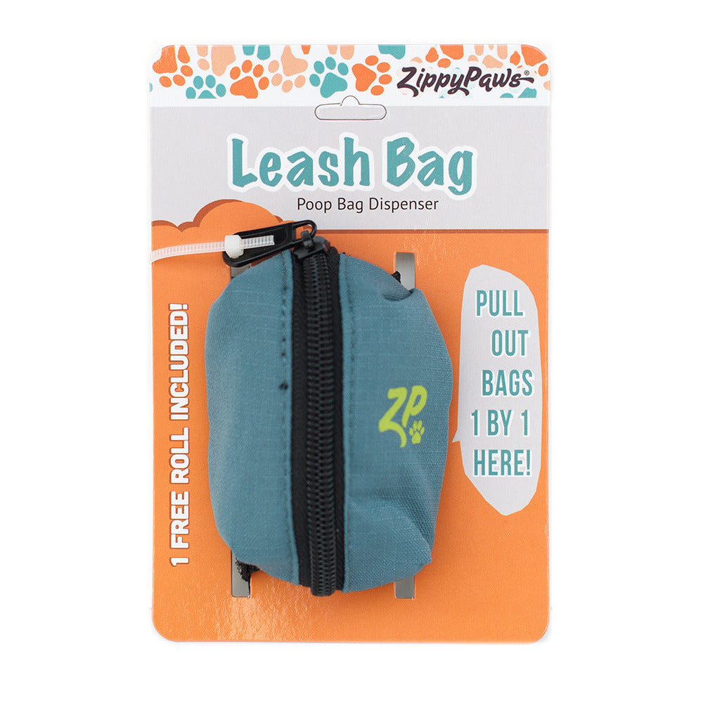 Zippy Paws Adventure Leash Dog Poop Bag Dispenser + BONUS Roll - Green