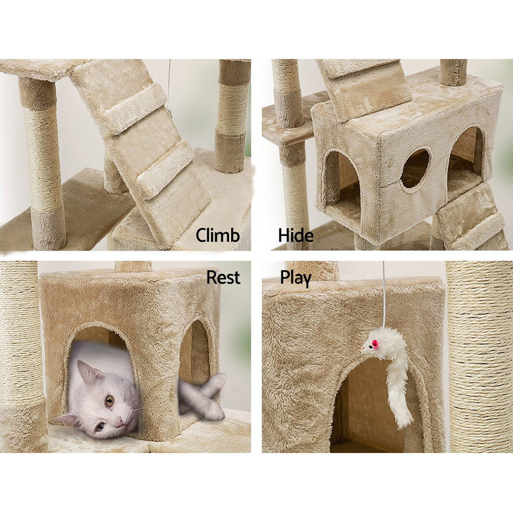 i.Pet Cat Tree 180cm Tower Scratching Post Scratcher Wood Condo House Toys Beige