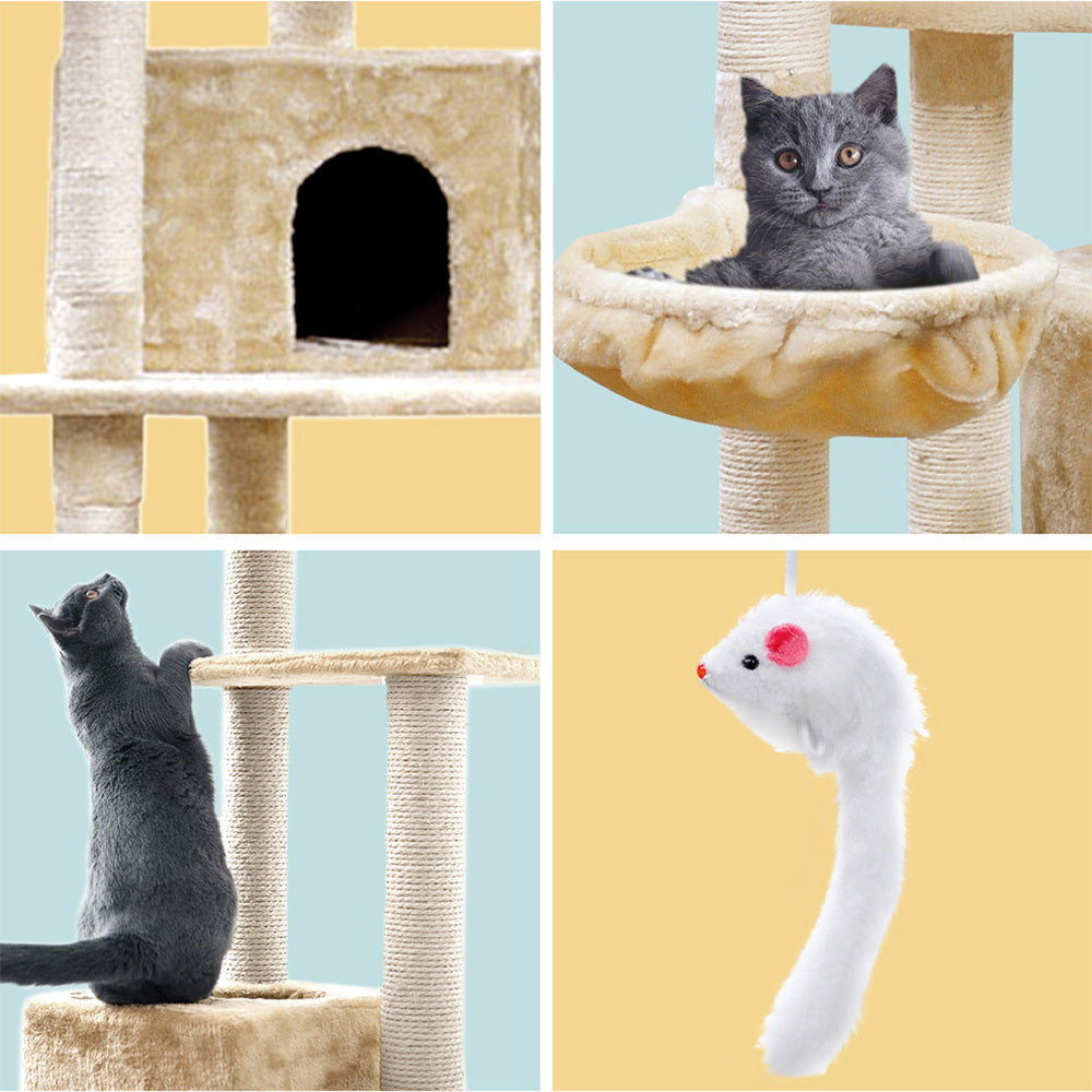 i.Pet Cat Tree 203cm Tower Scratching Post Scratcher Condo Trees House Bed Beige