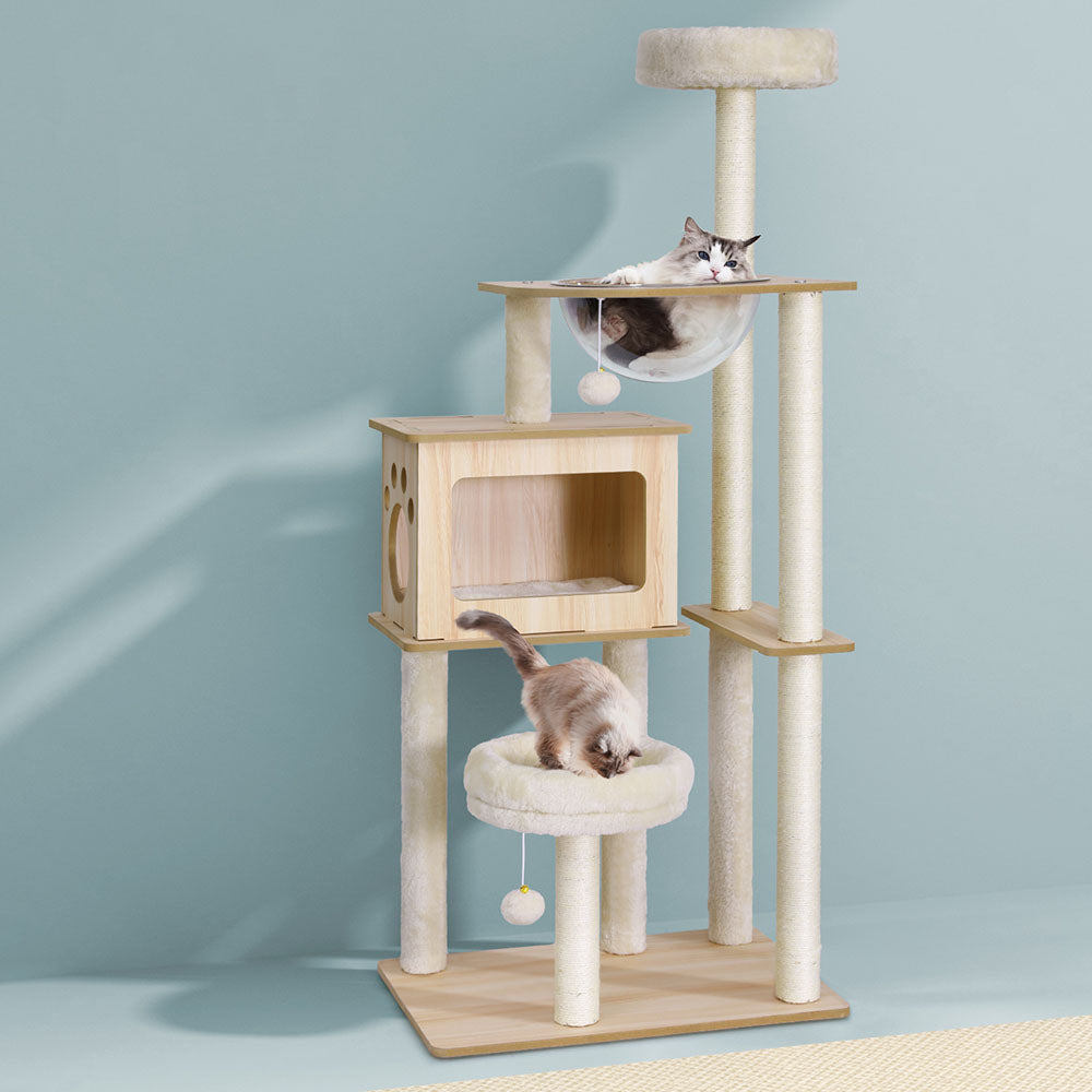 i.Pet Cat Tree Tower Scratching Post Scratcher 142cm Wood Bed Condo House