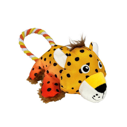 KONG Cozie Tuggz Rope Sqeueaker Dog Toy - Cheetah Bulk Pack of 3 Small/Medium