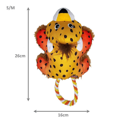 KONG Cozie Tuggz Rope Sqeueaker Dog Toy - Cheetah Bulk Pack of 3 Small/Medium