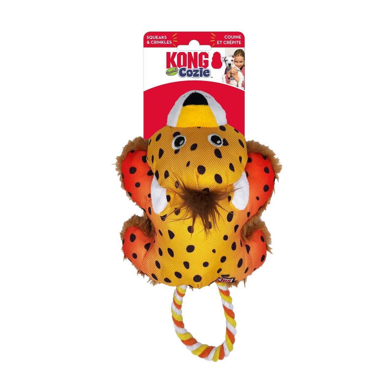 KONG Cozie Tuggz Rope Sqeueaker Dog Toy - Cheetah Bulk Pack of 3 Small/Medium