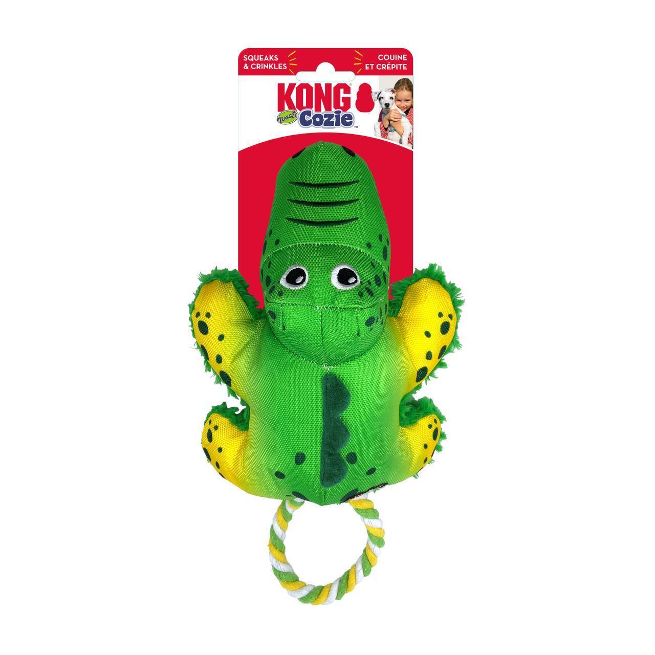 KONG Cozie Tuggz Rope Sqeueaker Dog Toy - Alligator Bulk Pack of 3 Small/Medium