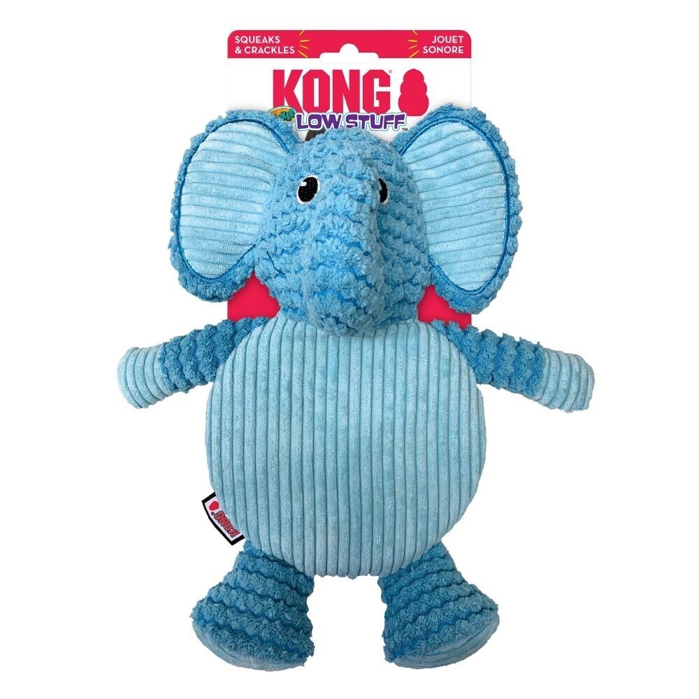 KONG Low Stuff Crackle Tummiez Plush Textured Squeaker Dog Toy - Elephant 3 pack