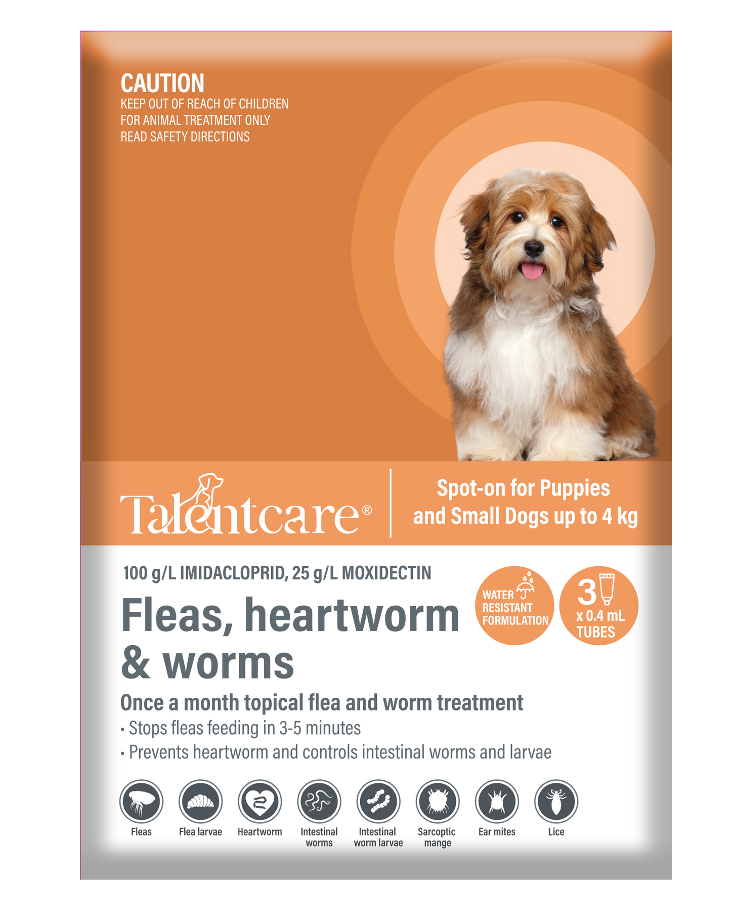 Talentcare - Spot On - Flea & Worm Treatment - Puppy/Small Dog - up to 4kg - 3's