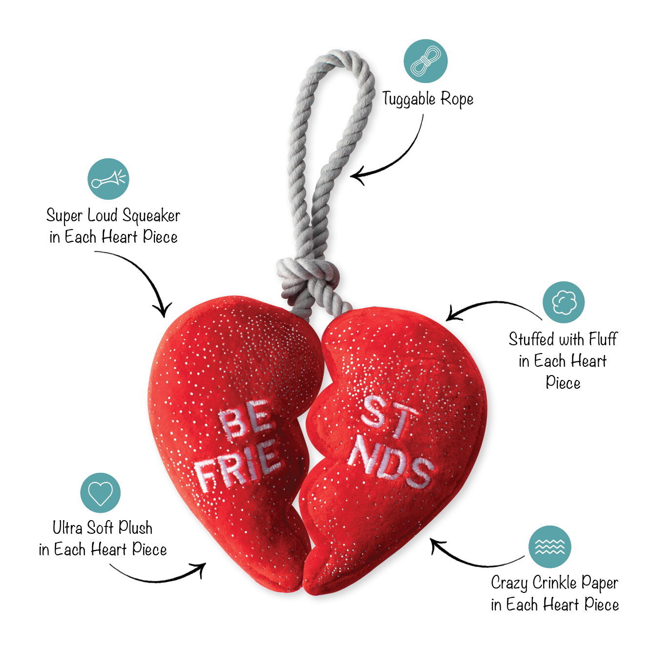 Fringe Studio Rope & Plush Squeaker Valentine's Day Dog Toy - Besties 4Ever