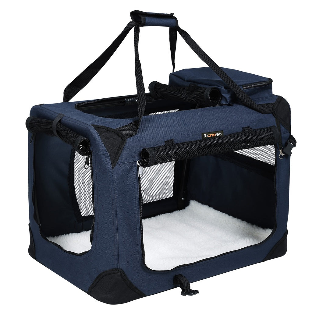 FEANDREA Dog Kennel Transport Box Folding Fabric Pet Carrier 60cm Dark Blue