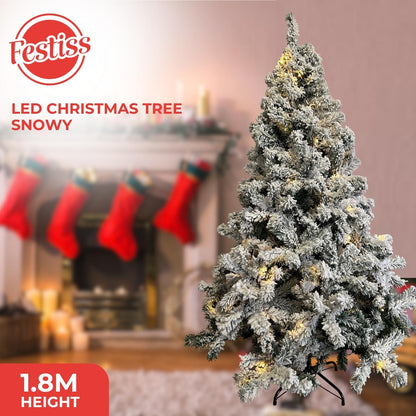 FESTISS 1.8m Christmas Tree with 250 LED Lights Warm White (Snowy)