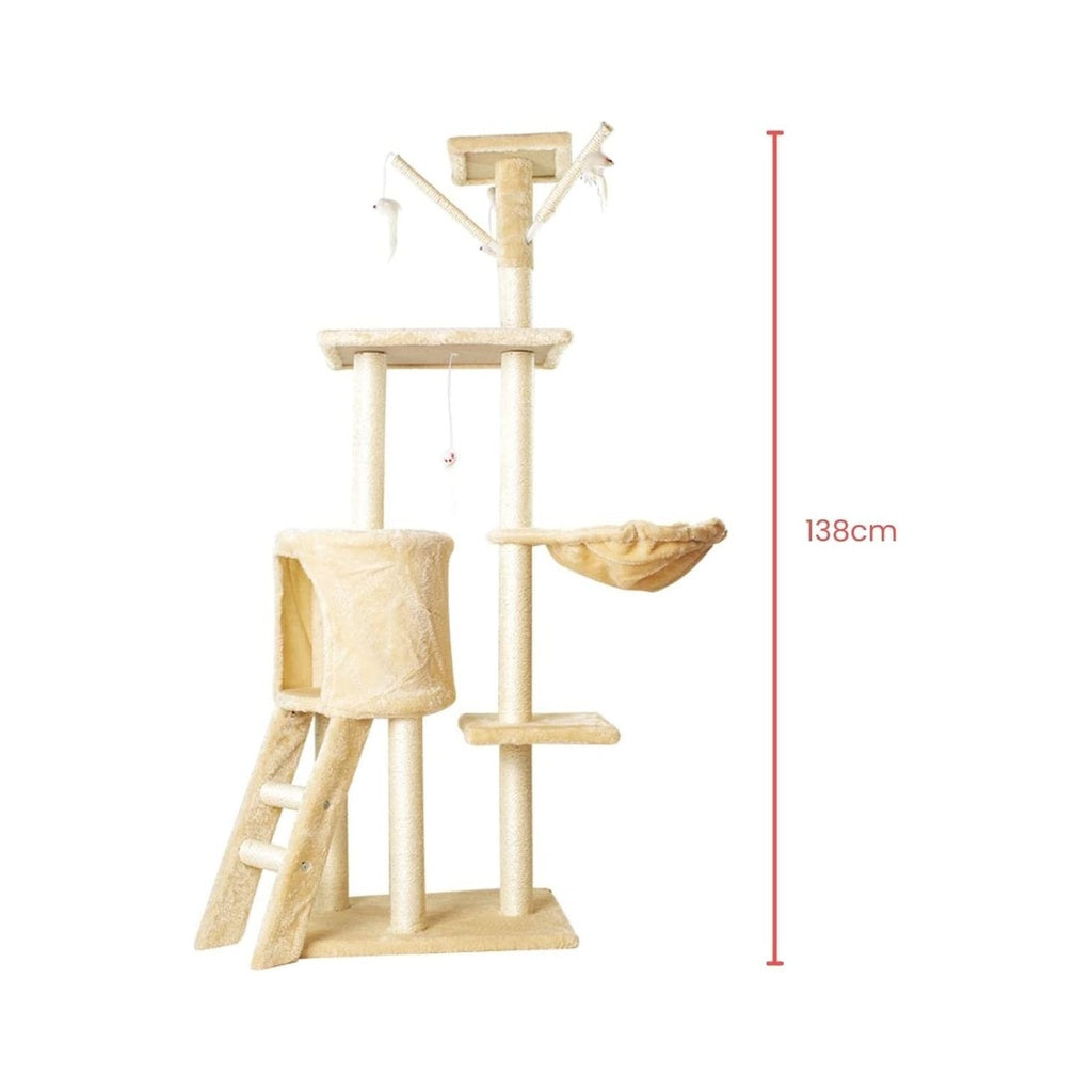 Floofi 138cm 5 Layer Plush Cat Condo Cat Tree Beige