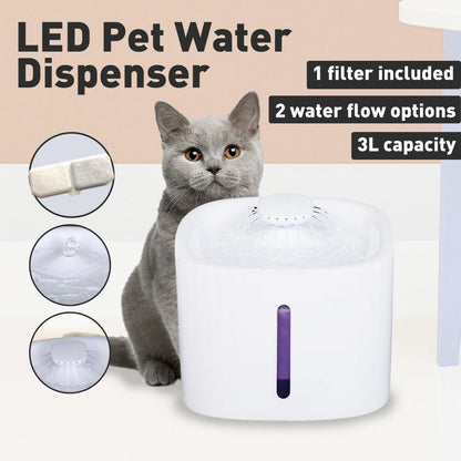 Floofi Pet Water Fountain Dispenser LED USB 3L