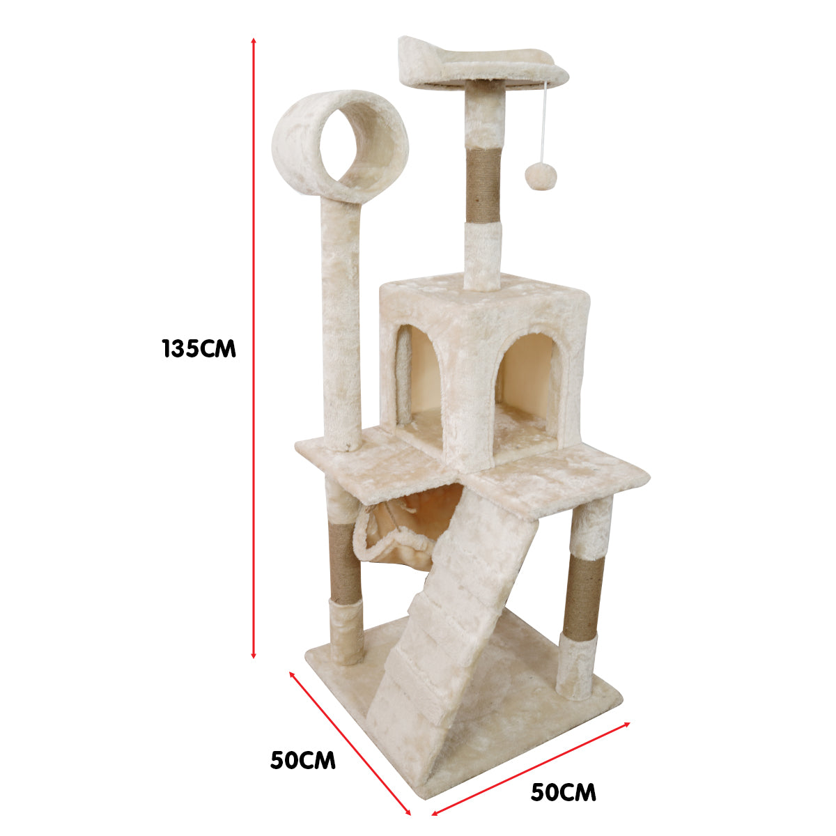 Furtastic 135cm Cat Tree Scratching Post - Beige