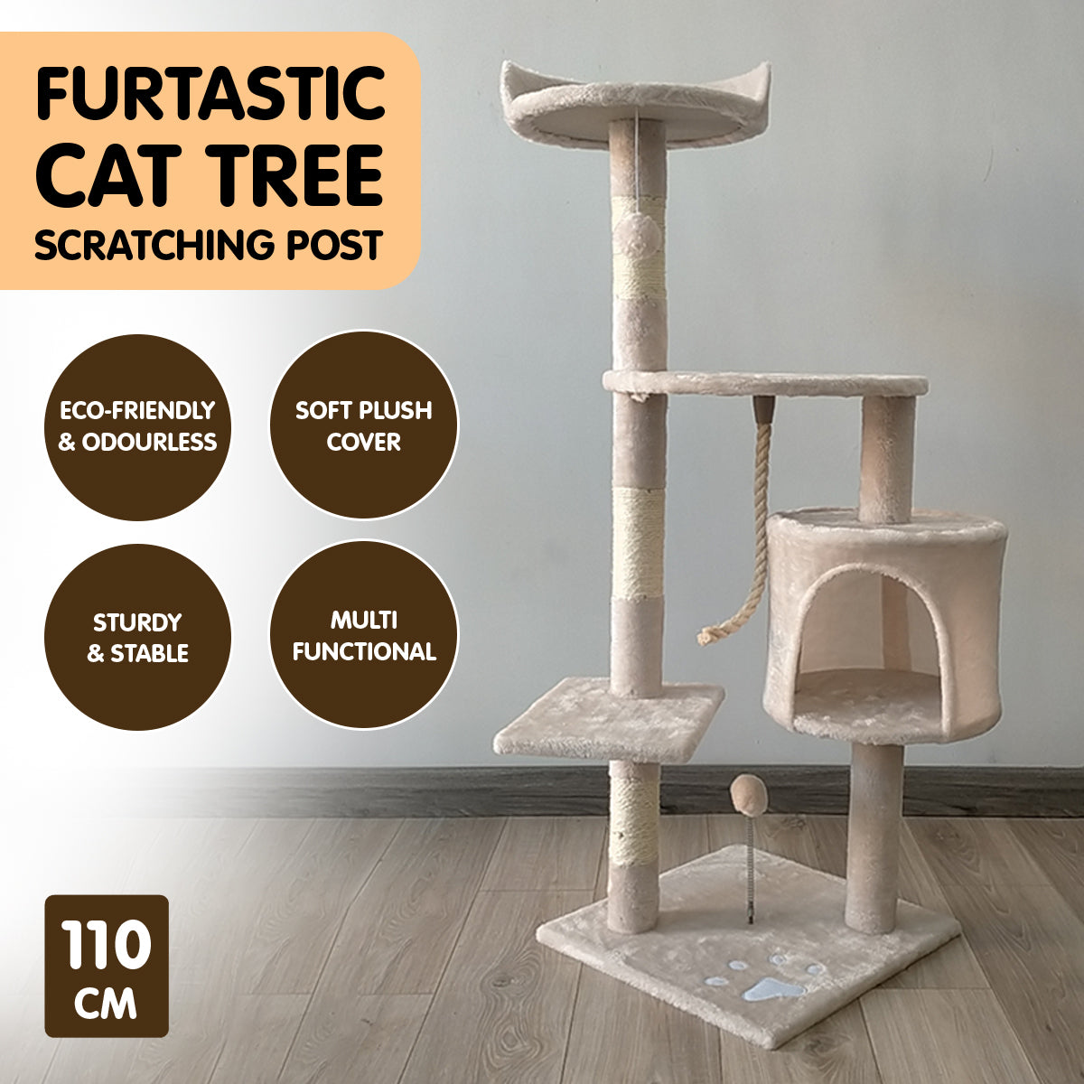 Furtastic 110cm Cat Tree Scratching Post - Beige