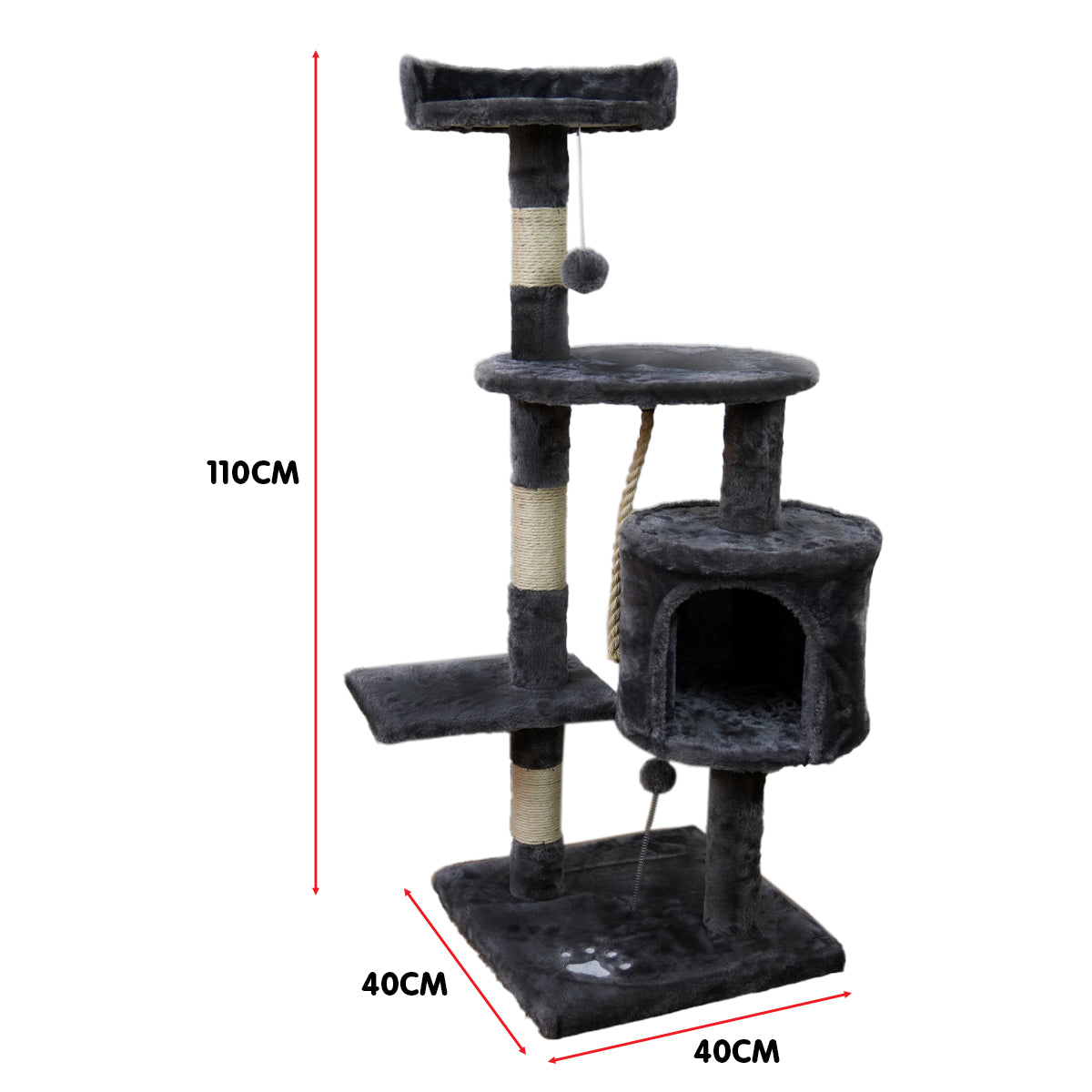 Furtastic 110cm Cat Tree Scratching Post - Dark Grey