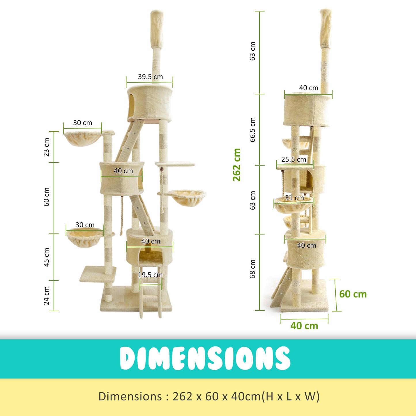 Cat Tree Multi Level Scratcher PARADISE 262cm BEIGE