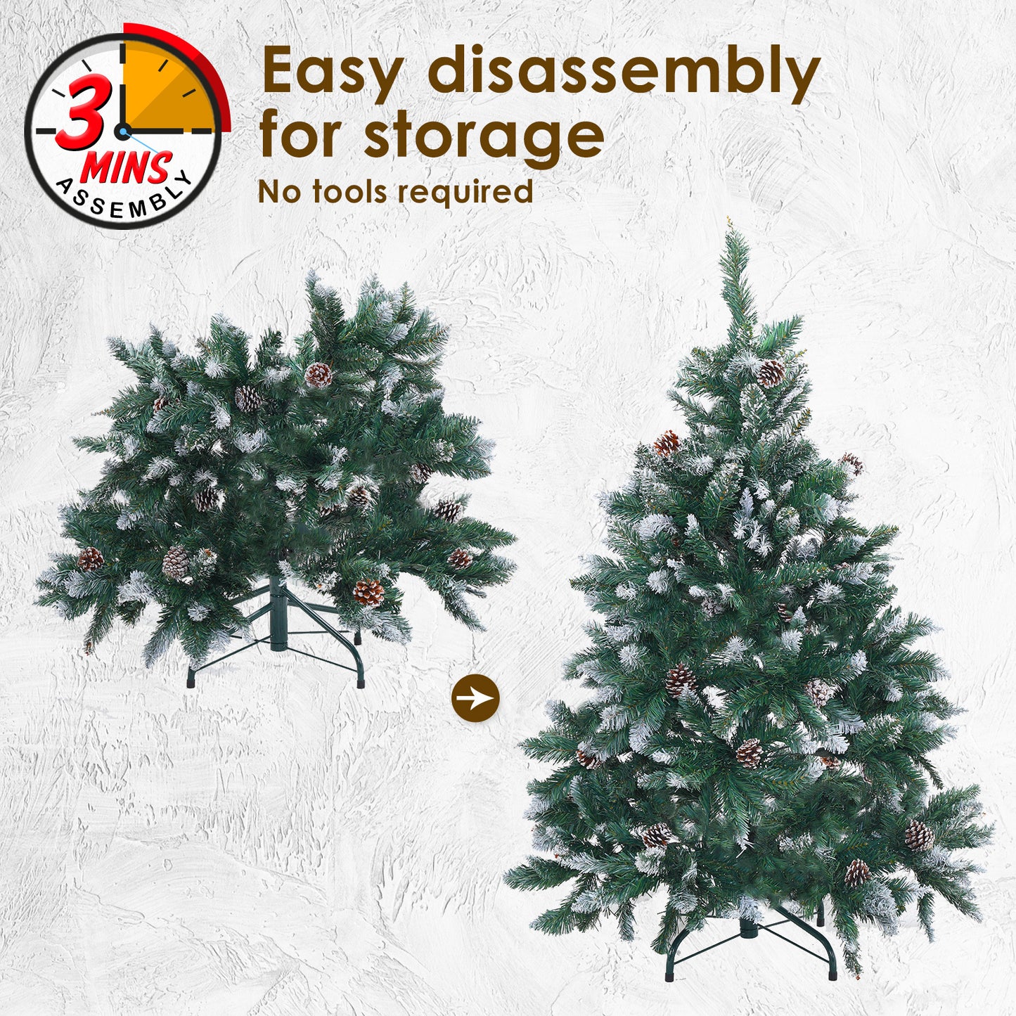 Snowy Christmas Tree Xmas Pine Cones 4Ft 120cm 390 tips GREEN