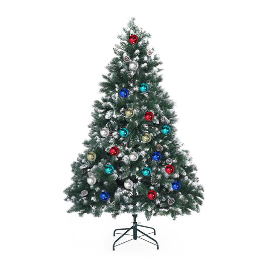 Snowy Christmas Tree Xmas Pine Cones 6Ft 180cm 930 tips + Bauble Balls