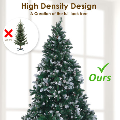 Snowy Christmas Tree Xmas Pine Cones 6Ft 180cm 930 tips + Bauble Balls