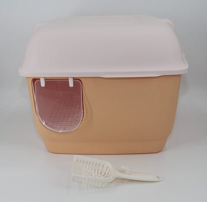 XL Portable Hooded Cat Toilet Litter Box Tray House with Handle and Scoop Orange