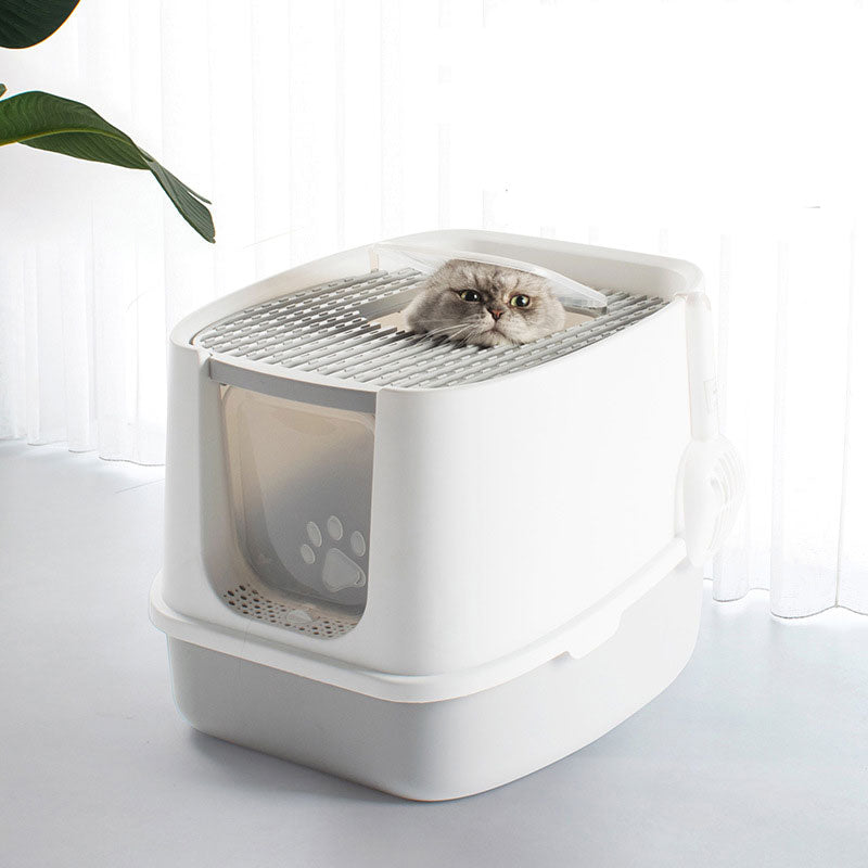 Large Cat Litter Box with Lid, Fully Enclosed Splash-Proof Litter Box Cat Litter Box with scoop