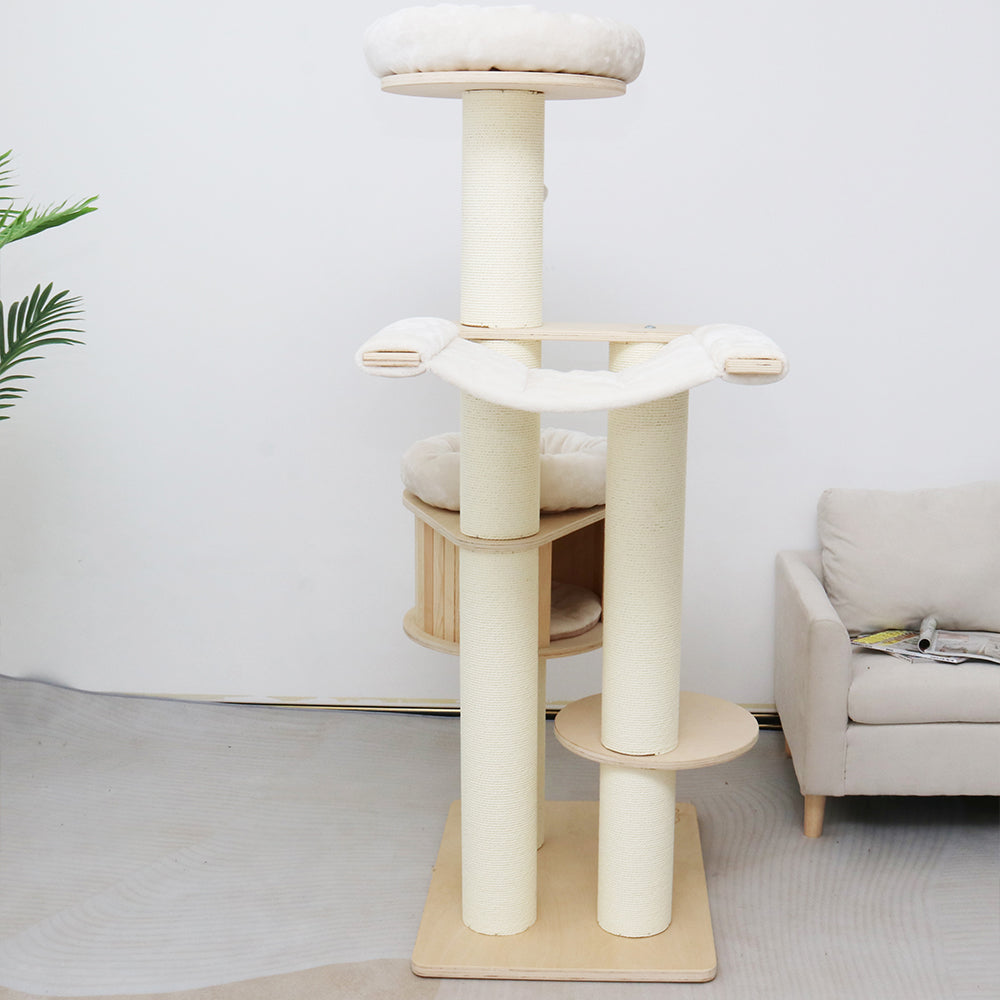 CATIO VINTAGE Solid Wood Cat Climbing Tree Post Scratcher 176cm