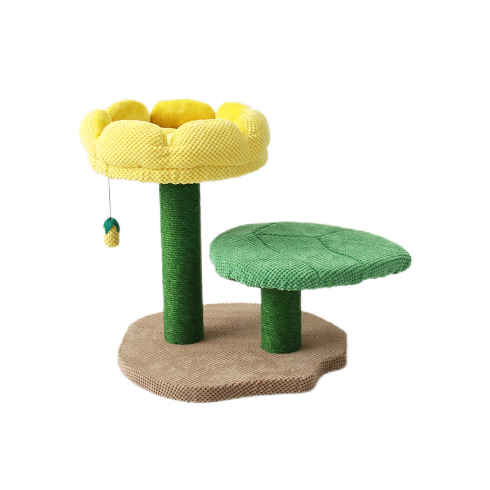 CATIO 2 Level Yellow Camelia Flower Cat Scratching Tree