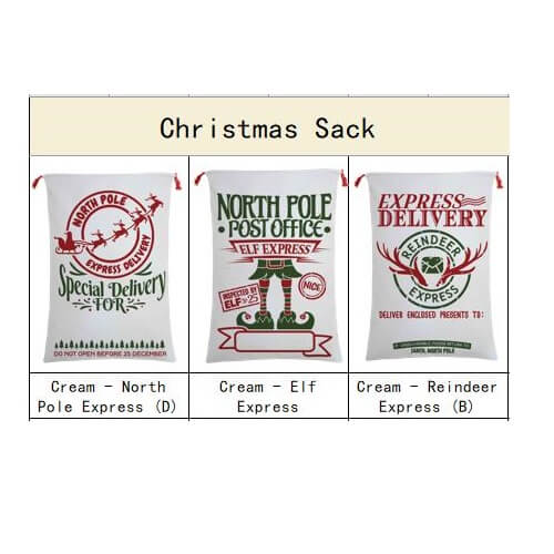 Large Christmas XMAS Hessian Santa Sack Stocking Bag Reindeer Children Gifts Bag, Cream - First Class Express