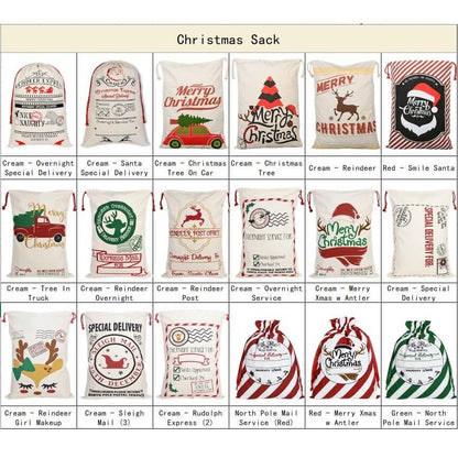 Large Christmas XMAS Hessian Santa Sack Stocking Bag Reindeer Children Gifts Bag, Cream - Overnight Service For (1)